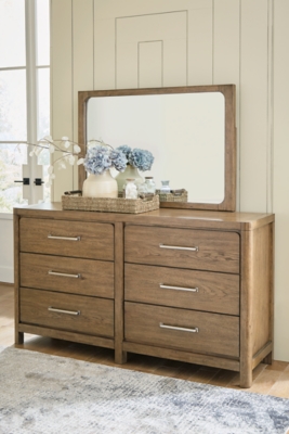 Cabalynn 6 Drawer Dresser and Mirror, Light Brown