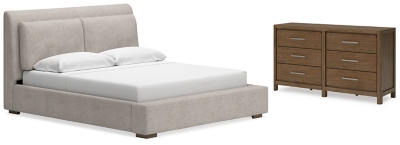 APG-B974B2-4P Cabalynn Queen Upholstered Bed with Dresser, Light sku APG-B974B2-4P