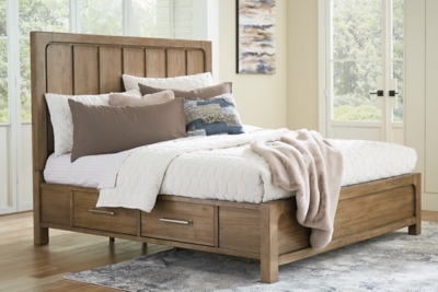 Cabalynn King Panel Bed with 4 Storage Drawers, Light Brown