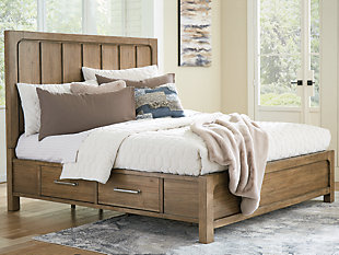 Cabalynn California King Panel Bed with Storage, Light Brown, rollover