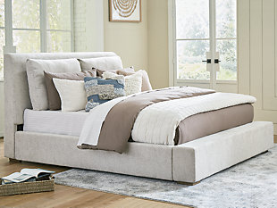 Cabalynn Queen Upholstered Bed, Light Brown, rollover