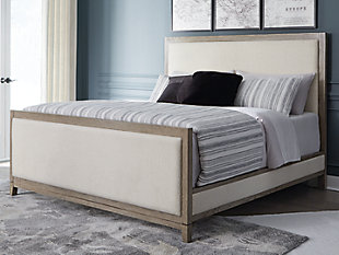Chrestner Queen Upholstered Panel Bed, Gray, rollover