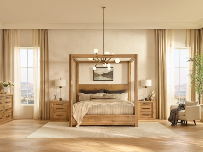 Bracken Queen Canopy Bed, Light Brown, rollover