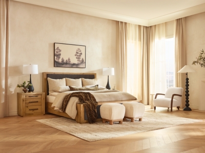 Bracken Upholstered Panel Bed, Light Brown, large
