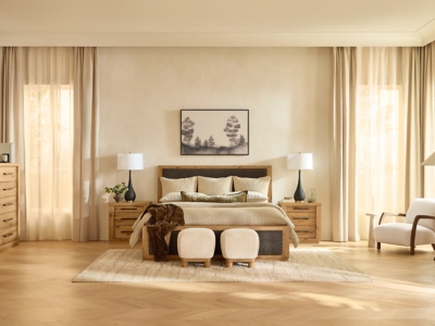 Bracken Queen Upholstered Panel Bed, Light Brown, rollover