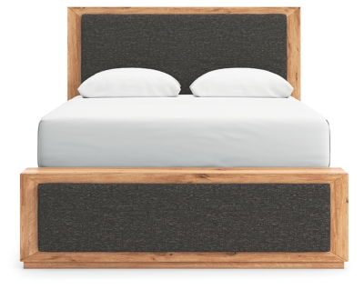 Bracken Upholstered Panel Bed, Light Brown, large