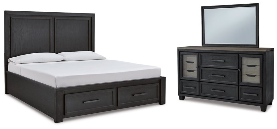 Cama Foyland California King Panel Storage, tocador y espejo - image 1