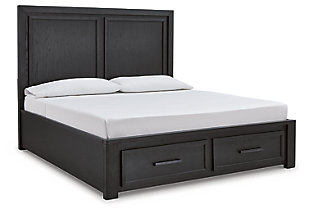 Foyland California King Panel Storage Bed, Black/Brown, large