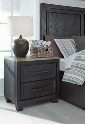 Foyland 27 2 Drawer Charging Nightstand, Black/Brown