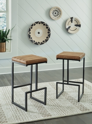 Strumford Bar Height Backless Bar Stool (Set of 2) Leather, Caramel/Black