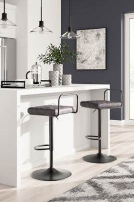 Strumford Bar Height Bar Stool (Set of 2) Leather, Gray/Black