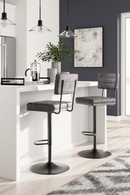 Strumford Bar Height Bar Stool with Seat and Back (Set of 2) Leather, Gray/Black