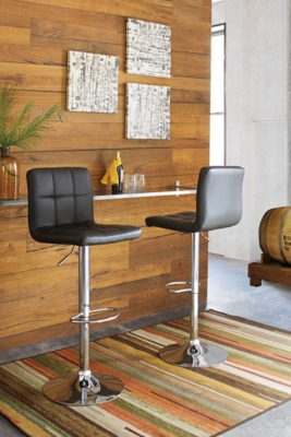 Bellatier Adjustable Height Bar Stool with Tufted Back (Set of 2) Leather, Black/Chrome Finish