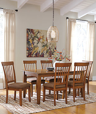 The Berringer dining room table incorporates decidedly rustic flair. Simple and clean lined, with stylishly tapered legs, it’s a look that easily fits, whether your aesthetic is vintage, country or traditional.Made of veneers, wood and engineered wood | Rustic brown finish | Seats up to 6 | Assembly required | Dining chairs sold separately | Estimated Assembly Time: 15 Minutes