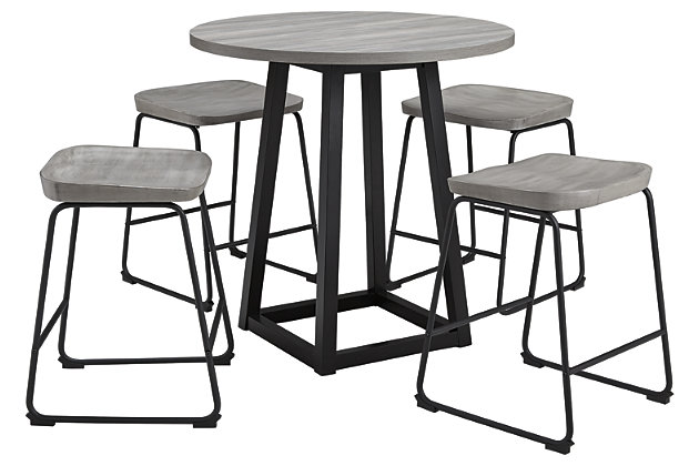 Showdell Counter Height Dining Table, 4 Bar Stools Set