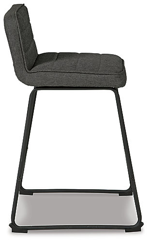 Serve up an ultra-contemporary look at a comfortably cool price with the Nerison low back bar stool. Sleek yet sturdy bar stool includes black tubular metal legs, comfortably cushioned seats wrapped in a gray woven upholstery and distinctive horizontal channel tufting for a deliciously upscale aesthetic.Made of metal | Black finish | Foam padding | Textured polyester upholstery with channel-stitched detail | Assembly required | Estimated Assembly Time: 30 Minutes