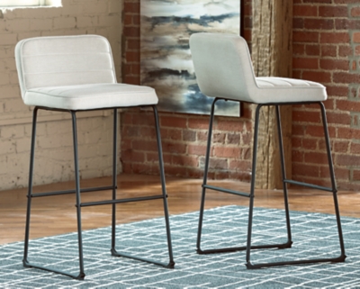 Nerison Bar Height Upholstered Bar Stool (Set of 2), Linen/Black