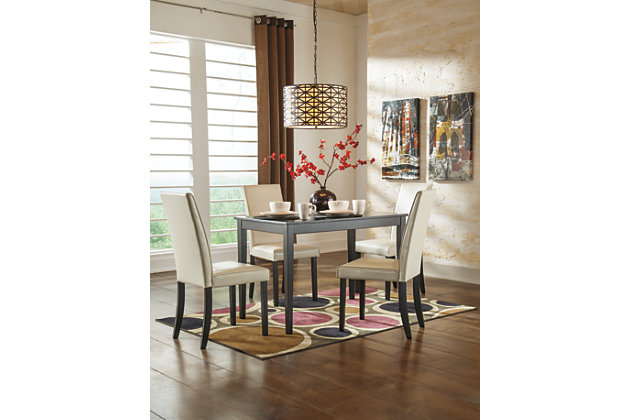 Kimonte dining table might be big on style, but its petite scale is ideally suited for small spaces. Dark brown finish and minimalist design make Kimonte the epitome of contemporary decor.Made of veneers, wood and engineered wood | Seats 4 | Dark brown finish | Dining chairs sold separately | Assembly required | Excluded from promotional discounts and coupons | Estimated Assembly Time: 15 Minutes