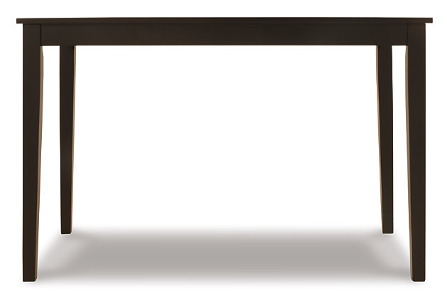 Kimonte dining table might be big on style, but its petite scale is ideally suited for small spaces. Dark brown finish and minimalist design make Kimonte the epitome of contemporary decor.Made of veneers, wood and engineered wood | Seats 4 | Dark brown finish | Dining chairs sold separately | Assembly required | Excluded from promotional discounts and coupons | Estimated Assembly Time: 15 Minutes