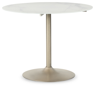 Barchoni Dining Table with Marble Print Glass Top, Two-tone, Marble/Stone or Stone Like/Metal