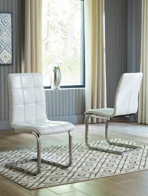 Madanere Dining Chair with Grid Tufting (Set of 4) Leather, White/Chrome Finish