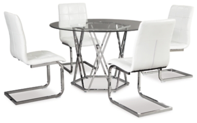 Madanere Dining Table and 4 Chairs, White/Chrome Finish