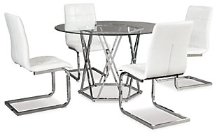 Madanere Dining Table and 4 Chairs, White/Chrome Finish, large