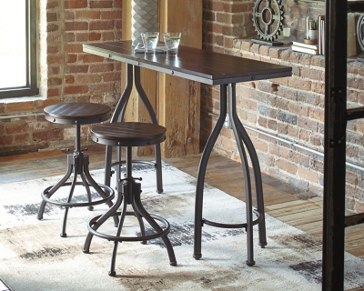 Odium Counter Height Dining Table and 2 Bar Stools Set, Rustic Brown