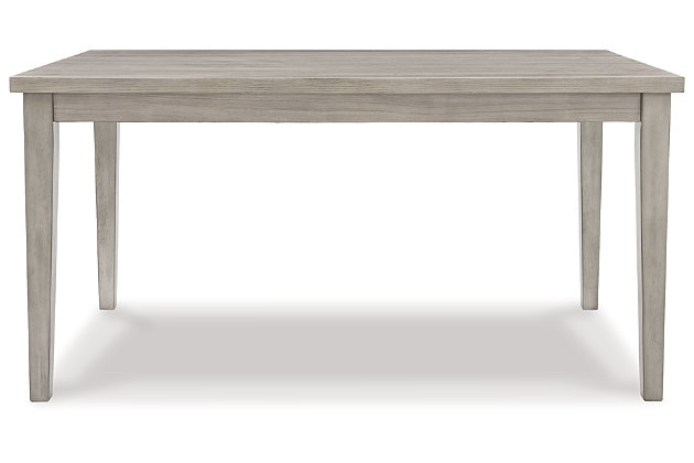 Bring a relaxed yet refined sense of good taste to a space with the Parellen dining room table. Clean-lined frame sports a gray finish that’s so easy on the eyes. Topped by a durable melamine surface, this table’s an easy-living alternative to traditional wood tables. And with the look of reclaimed barn wood, this table is an inspired choice for modern farmhouse living.Made of engineered wood | Tabletop made of melamine with a replicated barn wood effect | Dining table with tapered legs and a gray finish | Seats up to 6 | Assembly required | Estimated Assembly Time: 15 Minutes