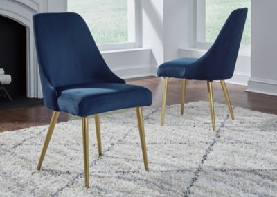 Wynora Upholstered Dining Chair (Set of 2), Blue/Gold Finish