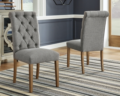 Harvina Upholstered Dining Chair with Tufted Back and Rolled Detail (Set of 2), Gray