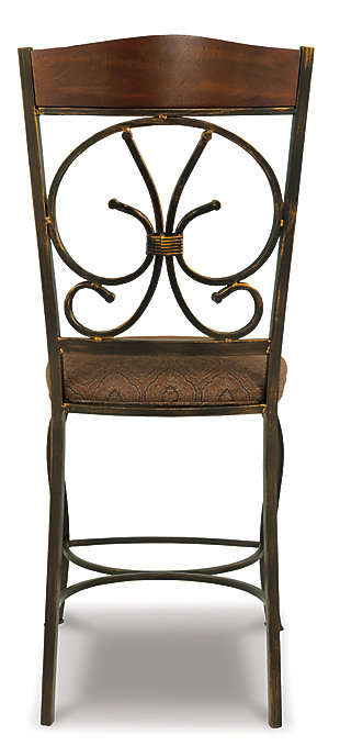 Incorporating a touch of European influence with its scrolled metal accents, the Glambrey bar stool mixes various textural elements and rich earth tones in a way that’s so pleasing to the palette. Whether you’re looking to entertain or simply make the best of your nest, pull up a chair with flair.Hand-finished | Assembly required | Counter height | Made of metal, veneers and engineered wood | Polyester upholstery over foam cushion | Excluded from promotional discounts and coupons | Estimated Assembly Time: 15 Minutes