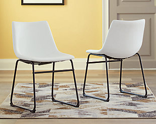 With its distinctive contoured bucket seat and tubular metal base, the Centiar dining chair serves up a fresh twist on mid-century inspired style. Contrasting white faux leather upholstery adds to the aesthetic. What a timeless look for eat-in kitchens and casually cool dining rooms.Tubular metal base | Bucket seat | White faux leather upholstery | Assembly required | Estimated Assembly Time: 15 Minutes