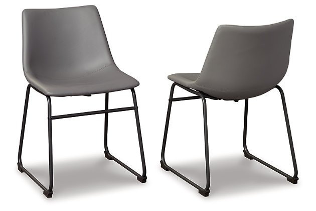 With its distinctive contoured bucket seat and tubular metal base, the Centiar dining chair serves up a fresh twist on mid-century inspired style. Chic gray faux leather upholstery adds to the aesthetic. What a timeless look for eat-in kitchens and casually cool dining rooms.Tubular metal base | Bucket seat | Gray faux leather upholstery | Assembly required | Estimated Assembly Time: 15 Minutes