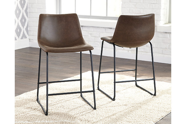 With its distinctive contoured bucket seat and tubular metal base, the Centiar upholstered bar stool serves up a fresh twist on mid-century inspired style. Practical faux leather has a charmingly vintage tone. What a timeless look for eat-in kitchens and casually cool dining rooms.Tubular metal base | Bucket seat | Faux leather upholstery | Counter height | Assembly required | Excluded from promotional discounts and coupons | Estimated Assembly Time: 45 Minutes