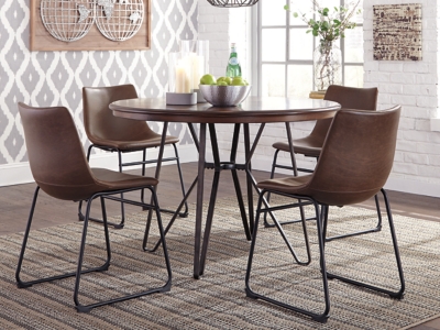 Centiar Round Dining Table with Hairpin Legs, Two-tone Brown, Metal/Wood