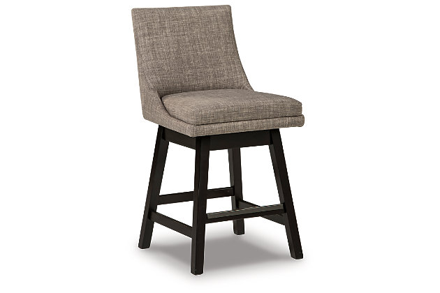 The Tallenger barstool invites you to take contemporary modern style for a spin. Comfortably cushioned seat, self-returning swivel and contoured back make it beautiy in tune with your needs. Luxurious woven upholstery is a sensational touch.Made of wood | Linen-weave polyester upholstery | Foam cushioned seat and back | Swivel seat with self-return feature | Footrest for added support | Assembly required | Estimated Assembly Time: 30 Minutes