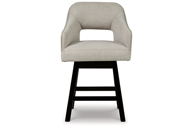 The Tallenger barstool invites you to take contemporary modern style for a spin. Comfortably cushioned seat, self-returning swivel and contoured back make it beautifully in tune with your needs. Luxurious woven upholstery is a sensational touch.Made of wood | Woven polyester upholstery | Foam cushioned seat and back | Swivel seat with self-return feature | Footrest for added support | Assembly required | Estimated Assembly Time: 30 Minutes