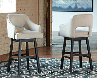 The Tallenger barstool invites you to take contemporary modern style for a spin. Comfortably cushioned seat, self-returning swivel and contoured back make it beautifully in tune with your needs. Luxurious woven upholstery is a sensational touch.Made of wood | Woven polyester upholstery | Foam cushioned seat and back | Swivel seat with self-return feature | Footrest for added support | Assembly required | Estimated Assembly Time: 45 Minutes