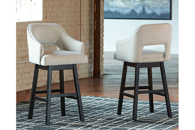 The Tallenger barstool invites you to take contemporary modern style for a spin. Comfortably cushioned seat, self-returning swivel and contoured back make it beautifully in tune with your needs. Luxurious woven upholstery is a sensational touch.Made of wood | Woven polyester upholstery | Foam cushioned seat and back | Swivel seat with self-return feature | Footrest for added support | Assembly required | Estimated Assembly Time: 45 Minutes