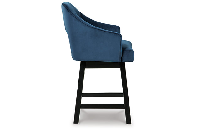 The Tallenger barstool invites you to take contemporary modern style for a spin. Comfortably cushioned seat, self-returning swivel and contoured back make it beautifully in tune with your needs. Luxurious velvet upholstery is a sensational touch.Made of wood | Velvet polyester upholstery | Foam cushioned seat and back | Swivel seat with self-return feature | Footrest for added support | Assembly required | Estimated Assembly Time: 30 Minutes
