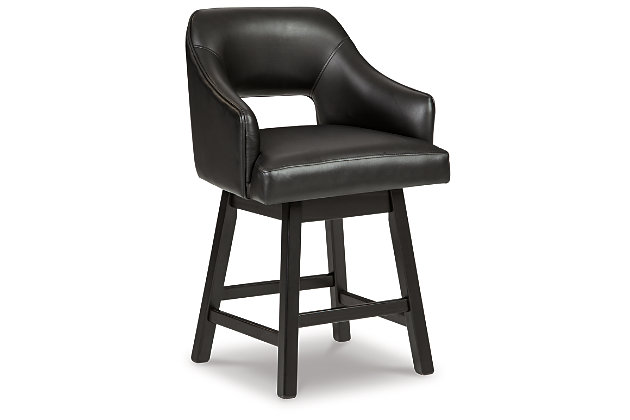 The Tallenger barstool invites you to take contemporary modern style for a spin. Comfortably cushioned seat, self-returning swivel and contoured back make it beautifully in tune with your needs. Luxurious faux leather upholstery is a sensational touch.Made of wood | Faux leather upholstery | Foam cushioned seat and back | Swivel seat with self-return feature | Footrest for added support | Assembly required | Estimated Assembly Time: 30 Minutes