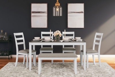 D382-325 Stonehollow Dining Table and 4 Chairs and Bench Se sku D382-325