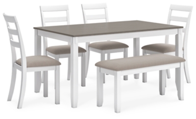 Stonehollow Dining Table and 4 Chairs and Bench Set Ashley