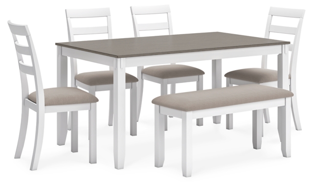 Stonehollow Dining Table and 4 Chairs and Bench Set 