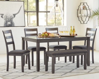 Bridson Dining Table and Chairs with Bench (Set of 6), , large