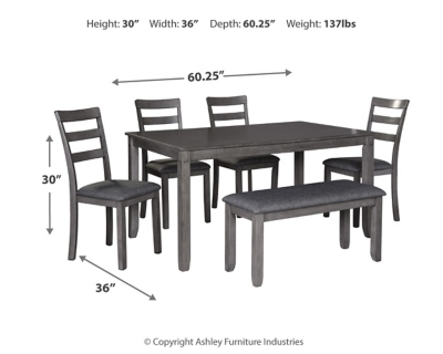 Bridson Dining Table and Chairs with Bench (Set of 6), Gray, large