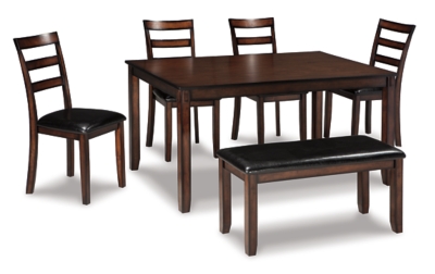 Coviar Dining Table and Chairs with Bench (Set of 6), , large