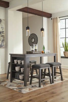 Caitbrook Counter Height Dining Table and 4 Barstools, Gray