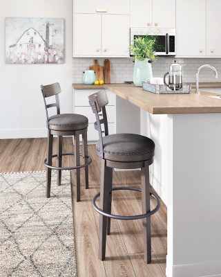 Caitbrook Bar Height Swivel Bar Stool with Contoured Backrest, Gray